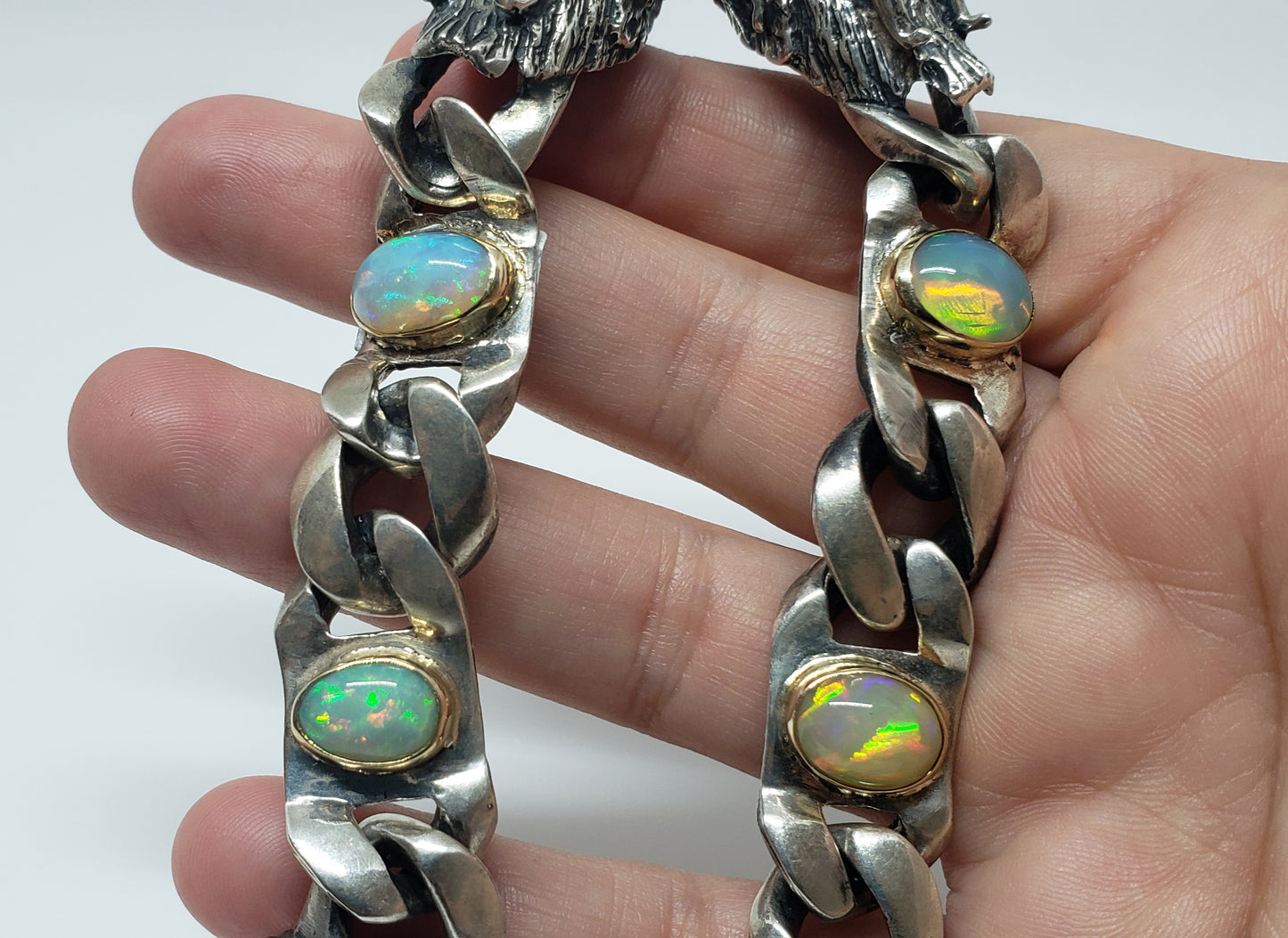 Dragon Bracelet Opals & Ruby Gemstones Silver & Gold