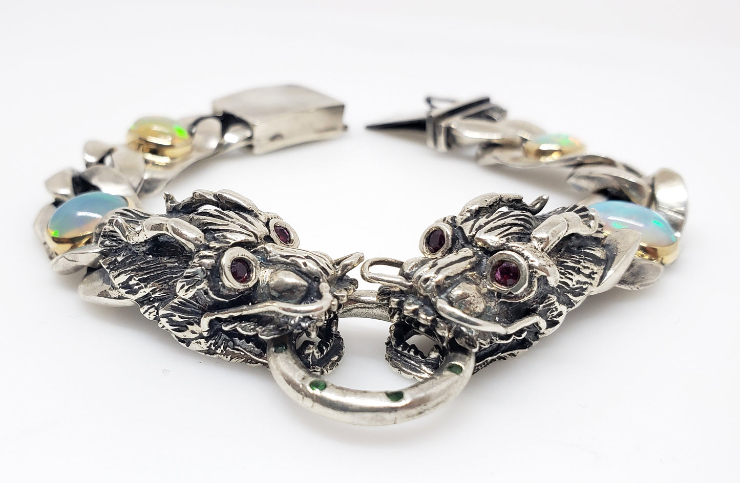 Dragon Bracelet Opals & Ruby Gemstones Silver & Gold