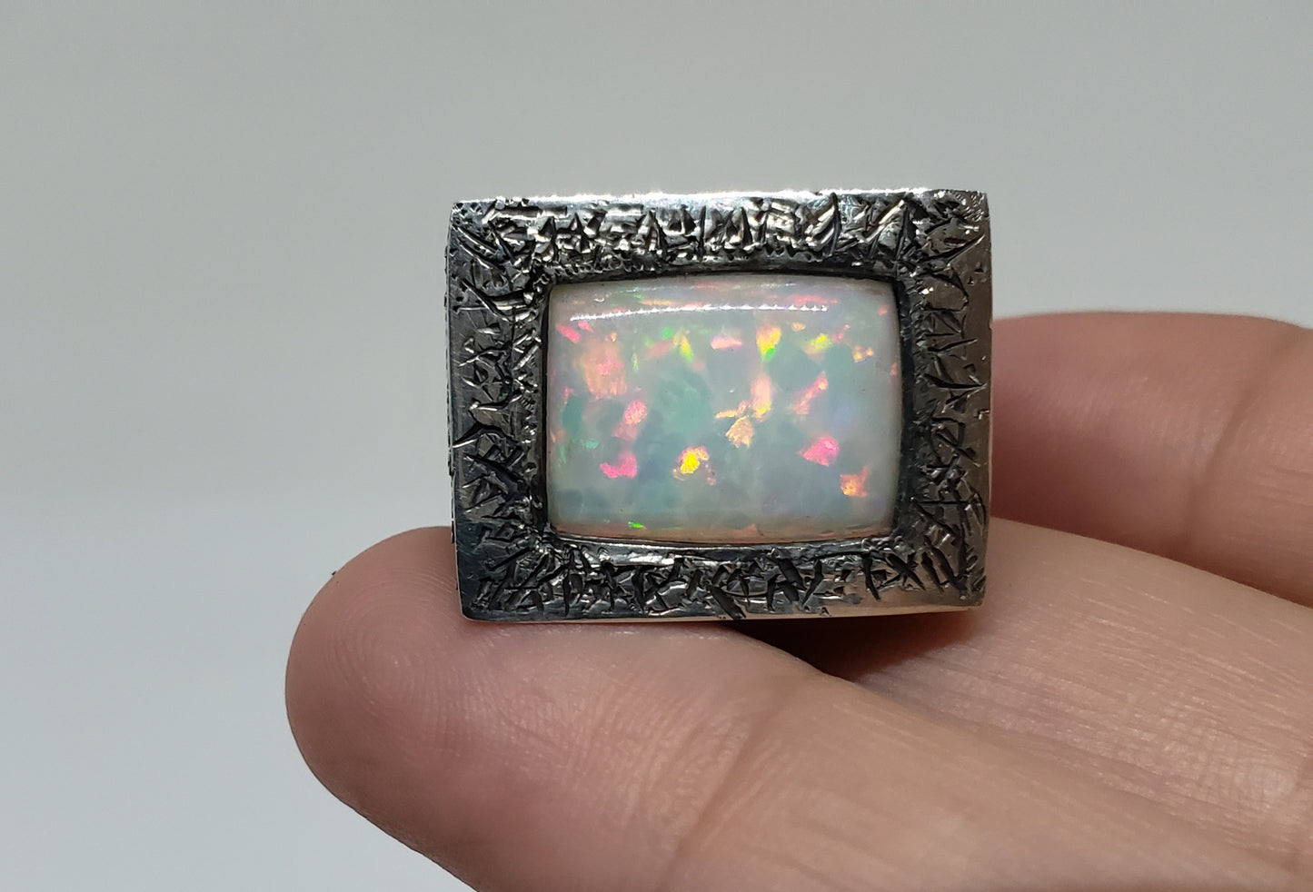 White Opal Sterling Silver Ring