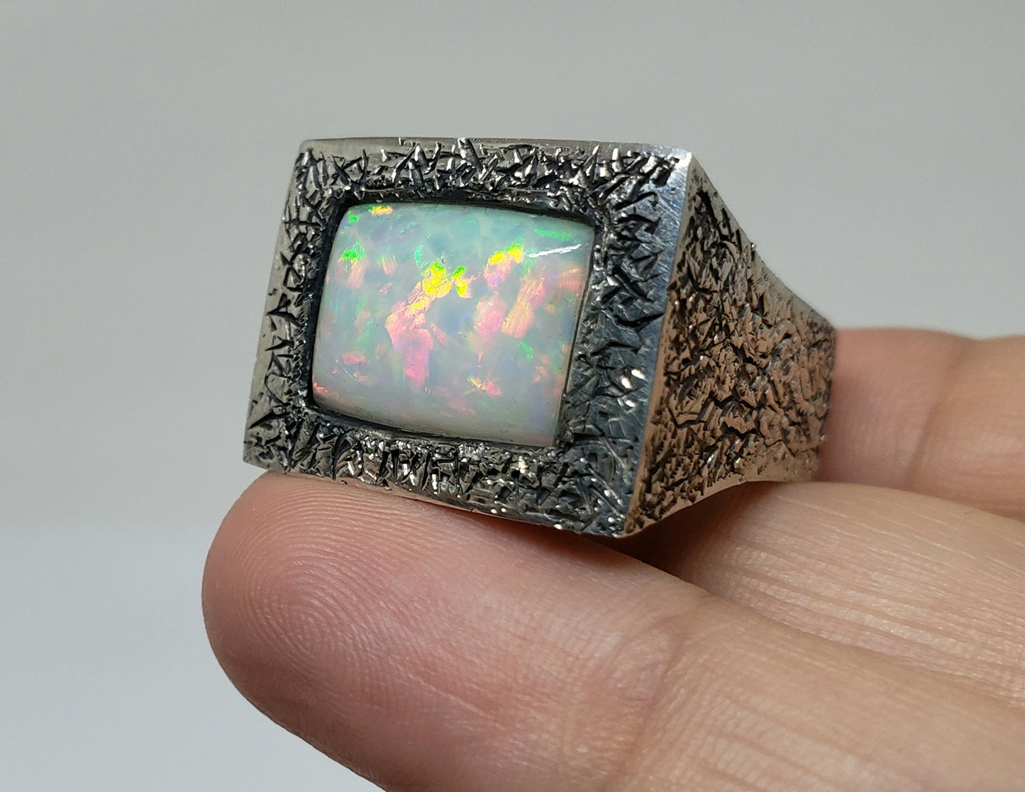 White Opal Sterling Silver Ring