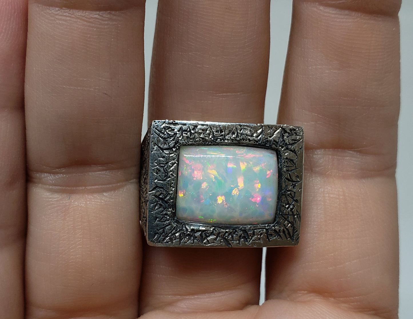 White Opal Sterling Silver Ring
