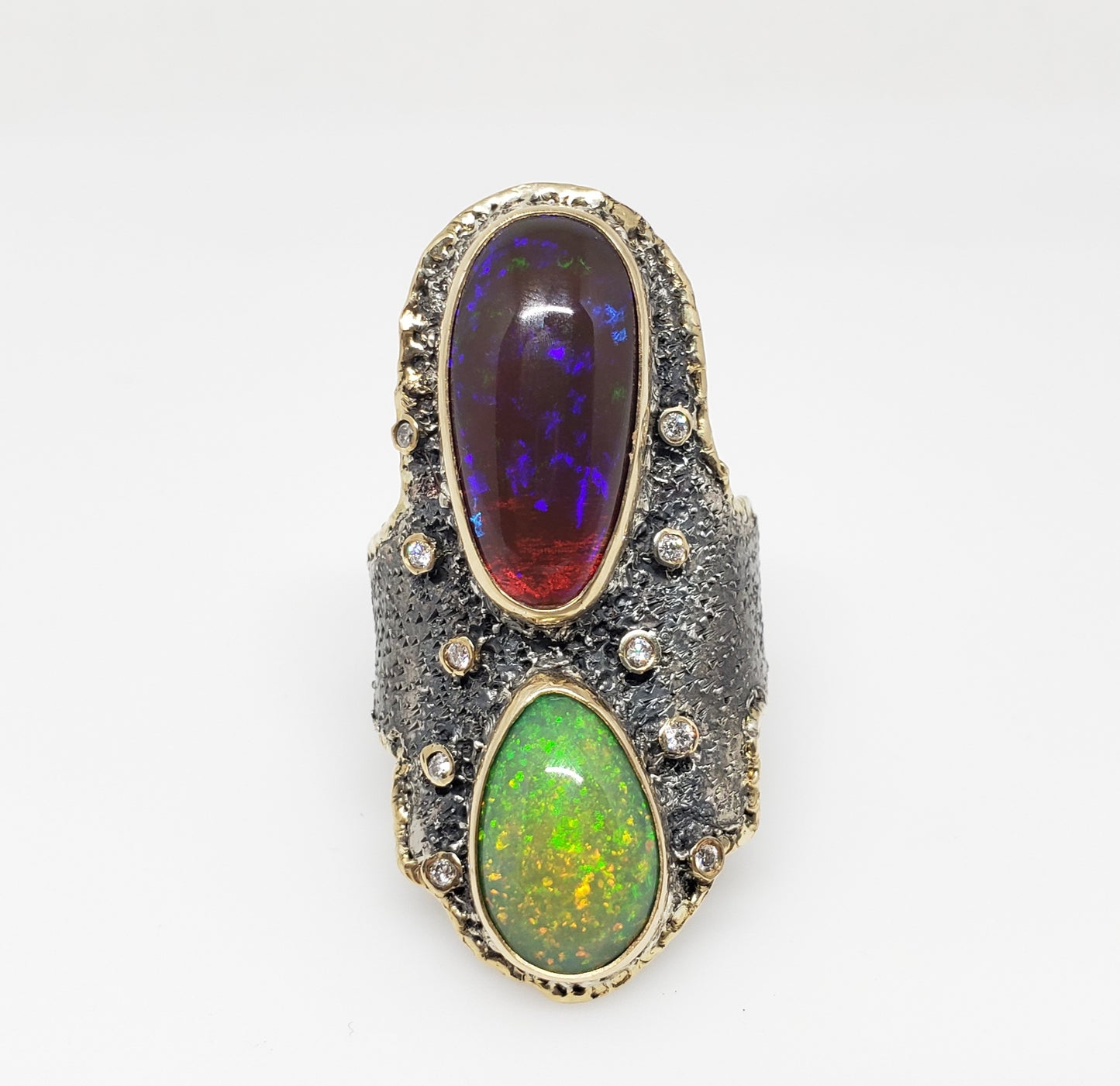 Opal Diamond Silver Ring