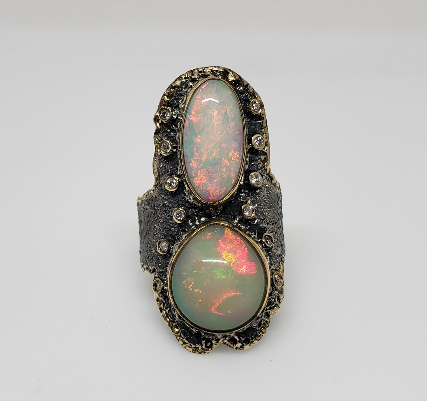 Opal Diamond Silver Ring