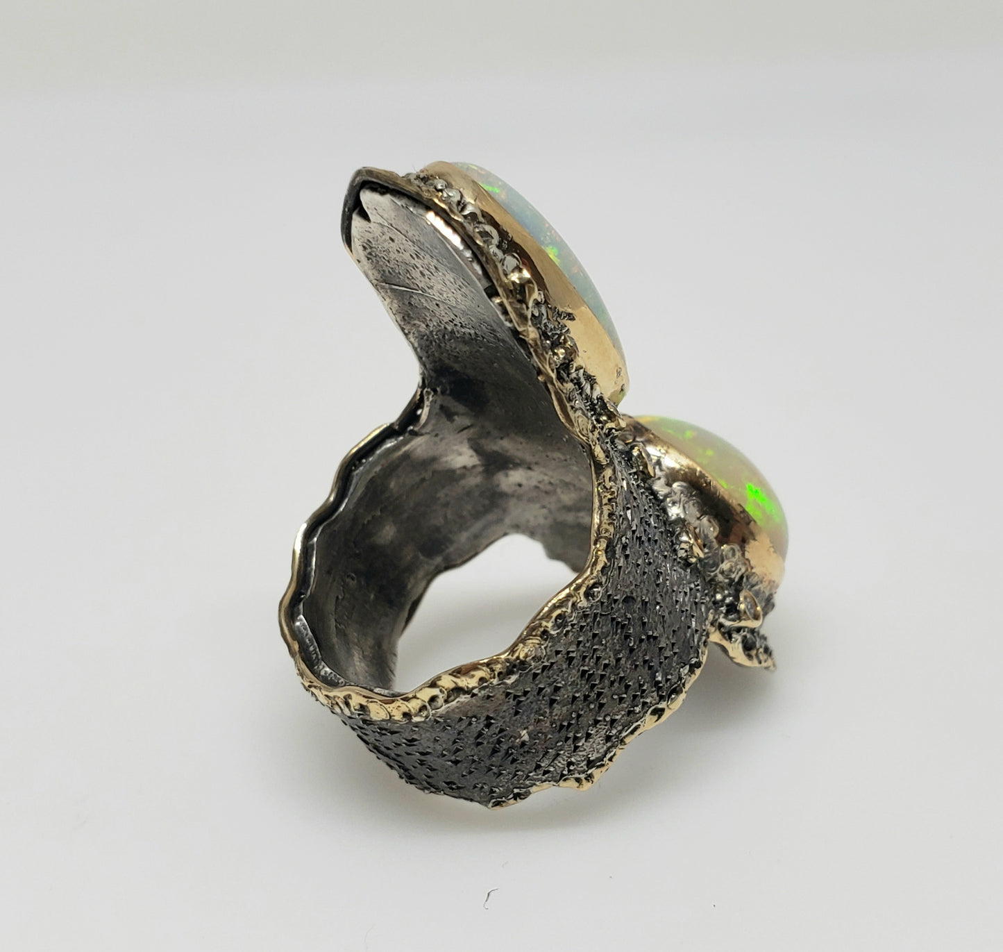 Opal & Diamond Ring Silver & 14k Gold