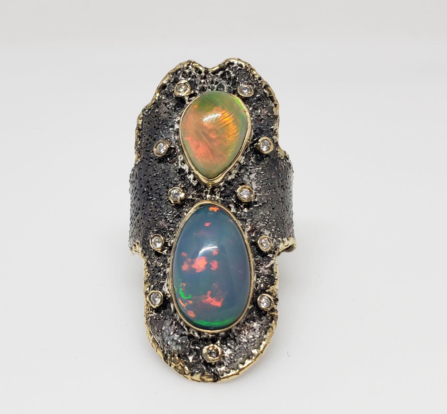 Opal Diamond Silver Ring