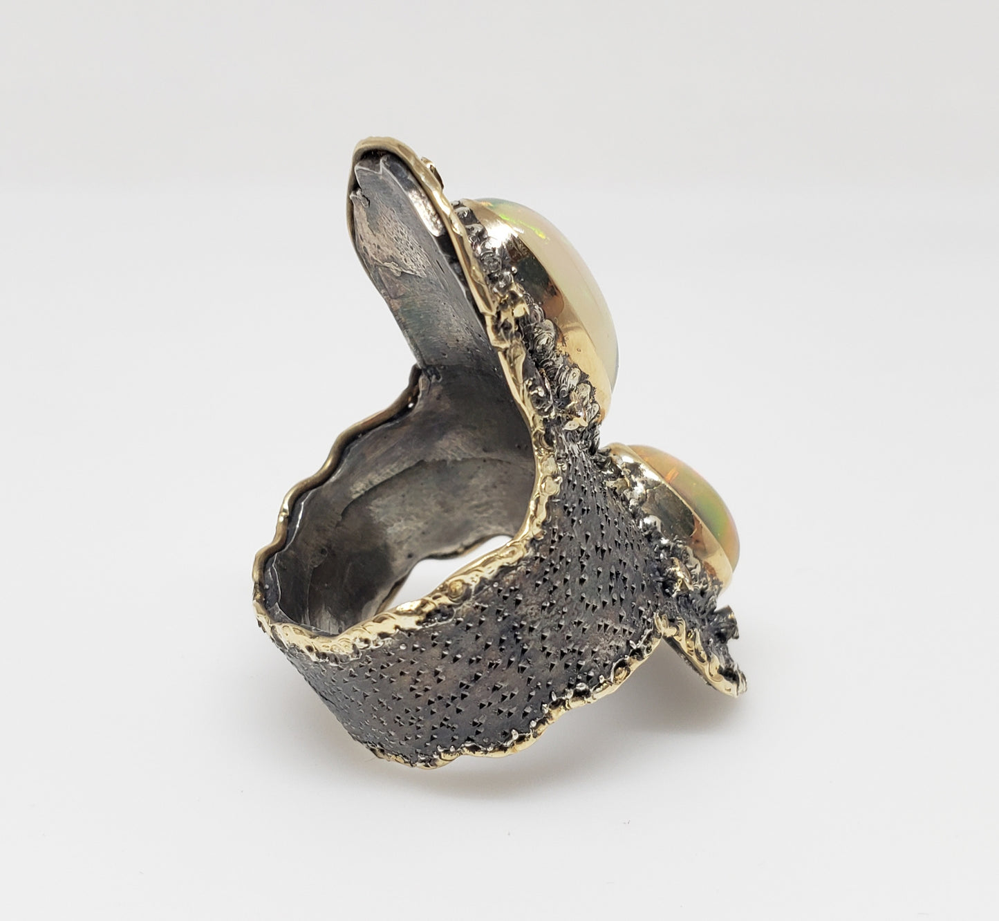 Opal & Diamond Ring Silver & 14k Gold