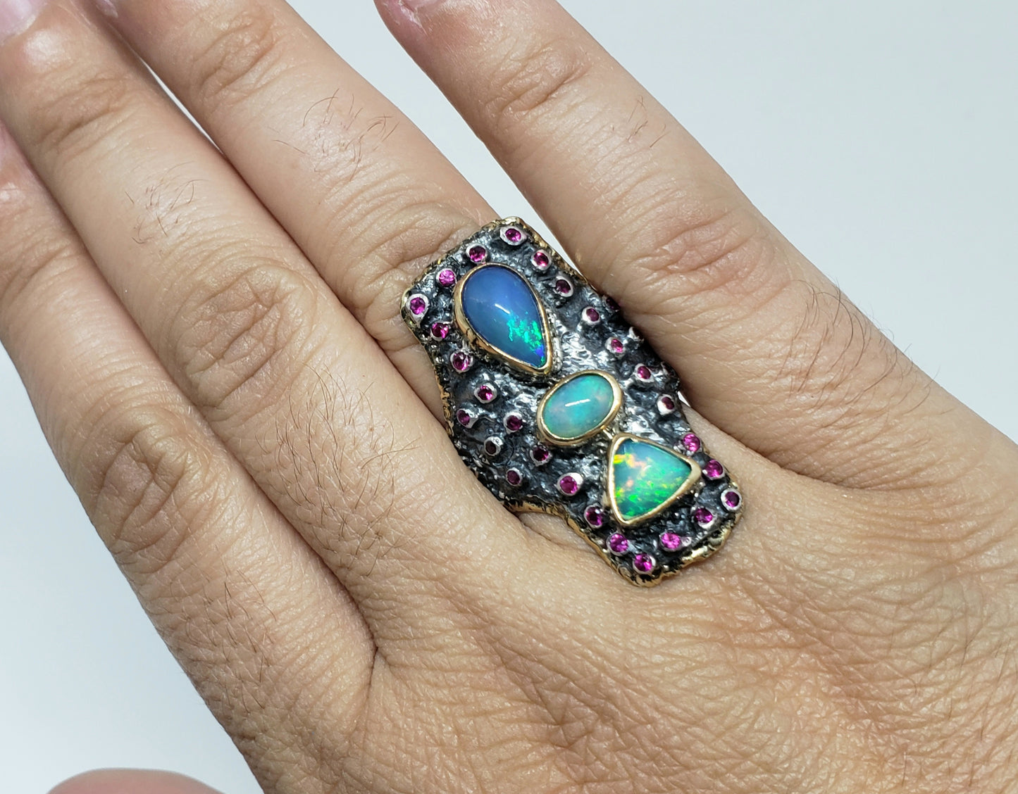 Opal & Ruby Ring Silver & 14k Gold #212