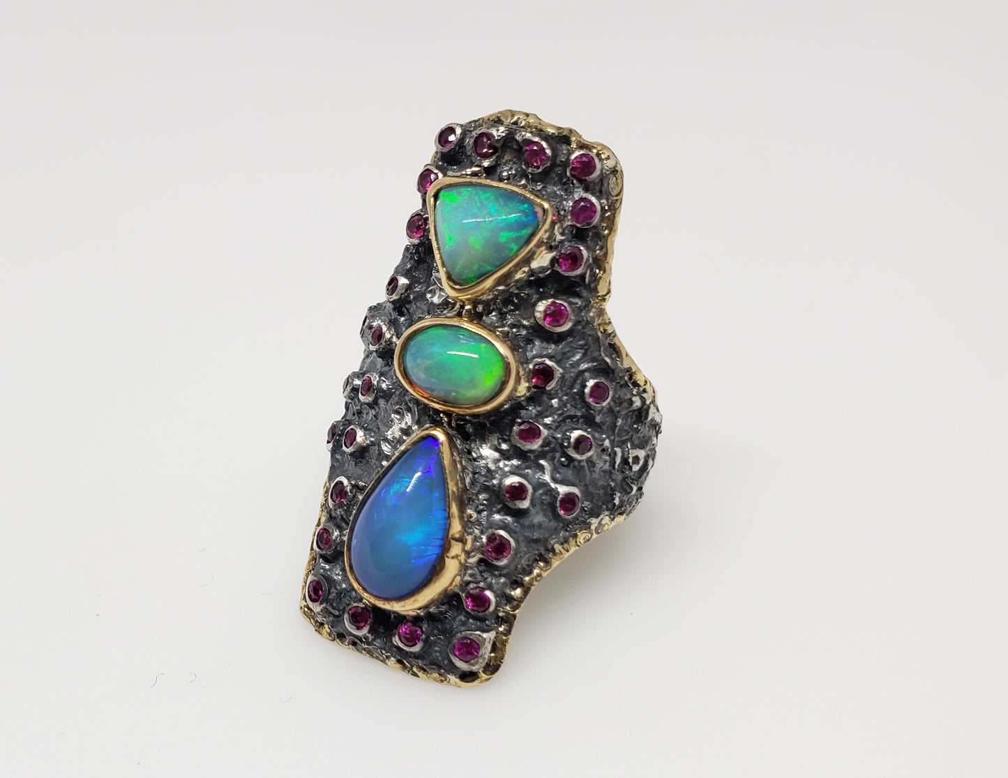 Opal & Ruby Ring Silver & 14k Gold #212