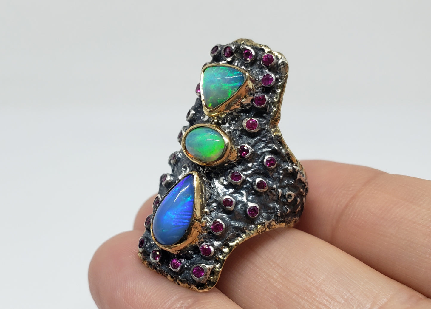 Opal & Ruby Ring Silver & 14k Gold #212