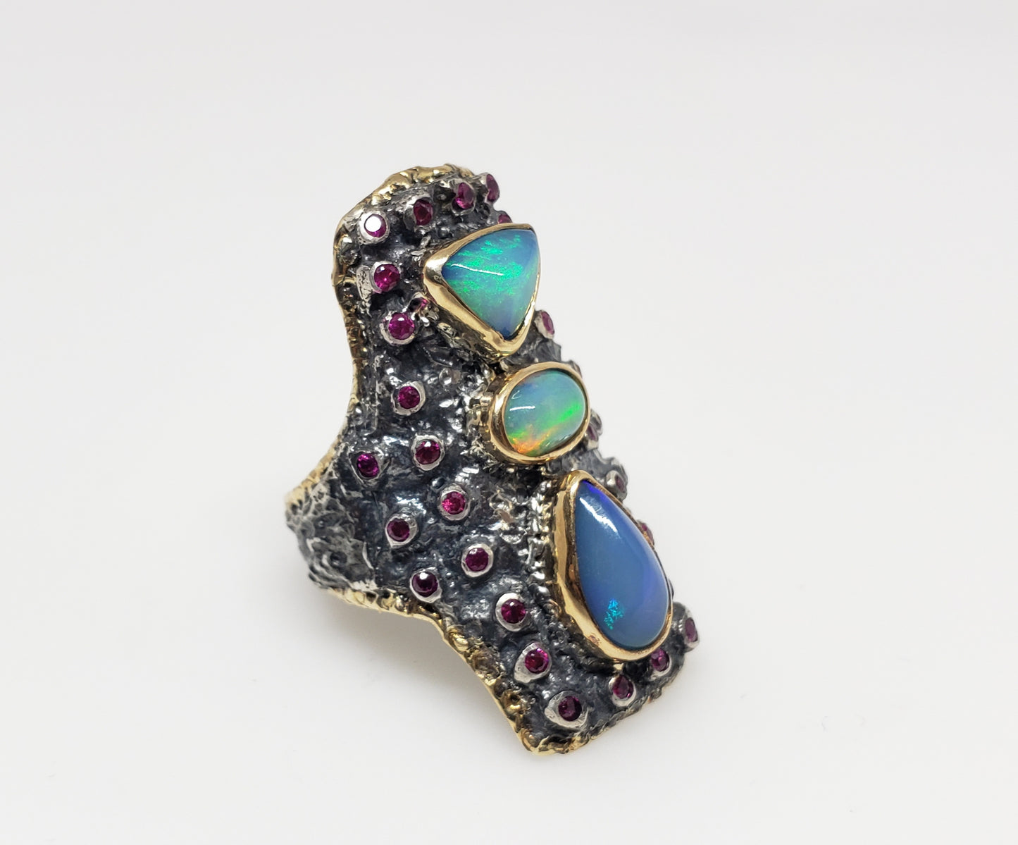Opal & Ruby Ring Silver & 14k Gold #212