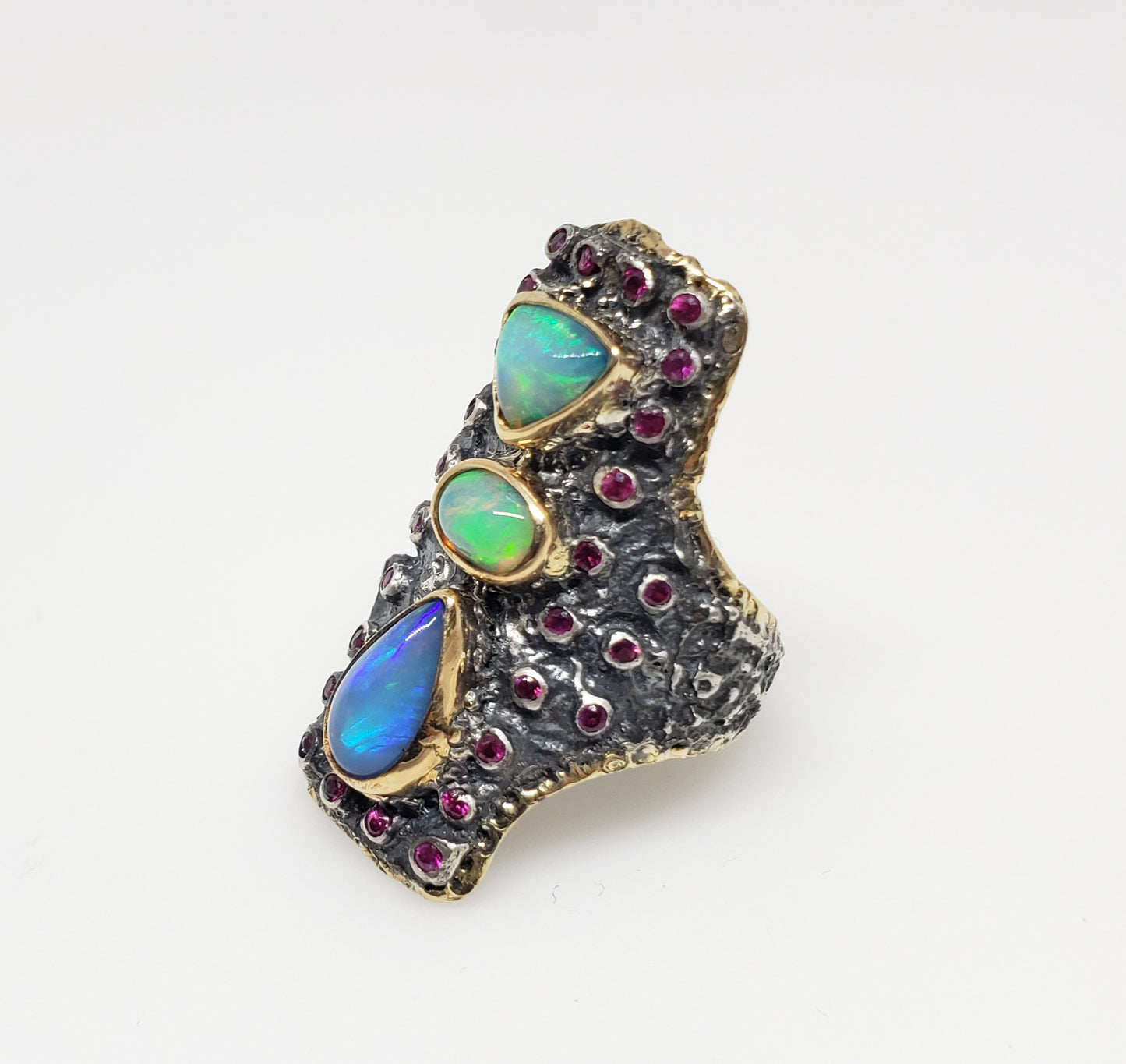 Opal & Ruby Ring Silver & 14k Gold #212