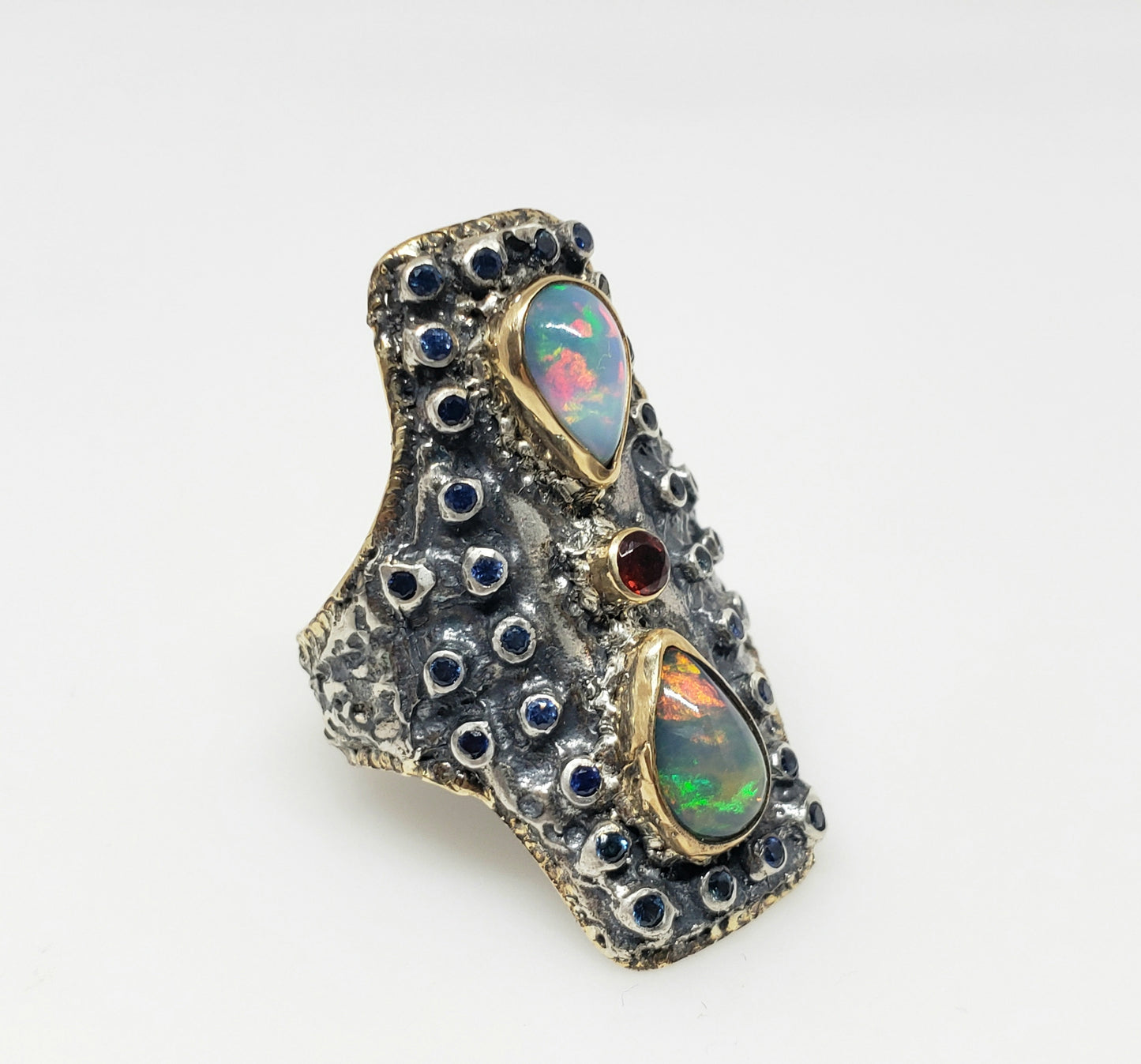 Opal & Sapphire Ring Silver & 14k Gold