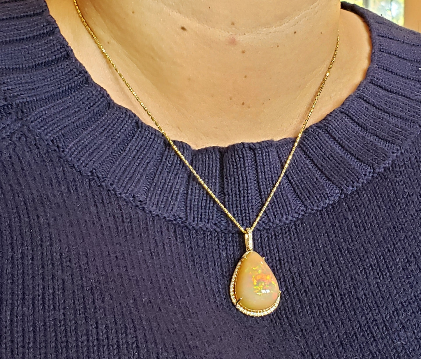 Opal & Diamond Pendant 14k Gold