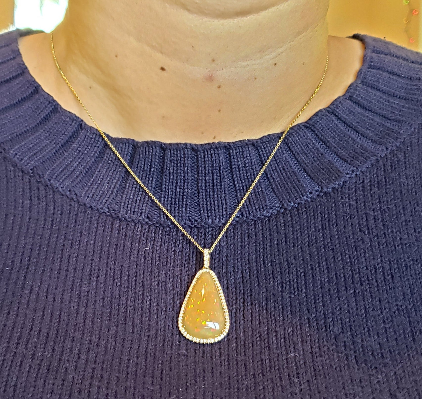 Brown Opal & Diamond Pendant 14k Gold