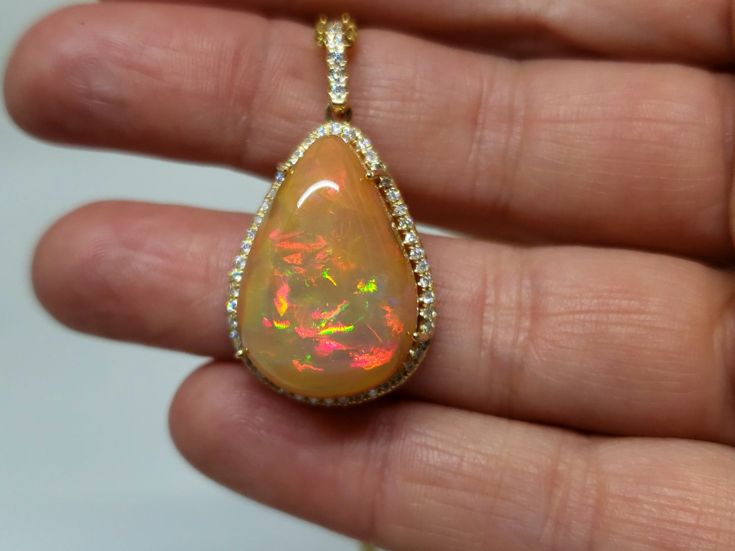 Opal & Diamond Pendant 14k Gold