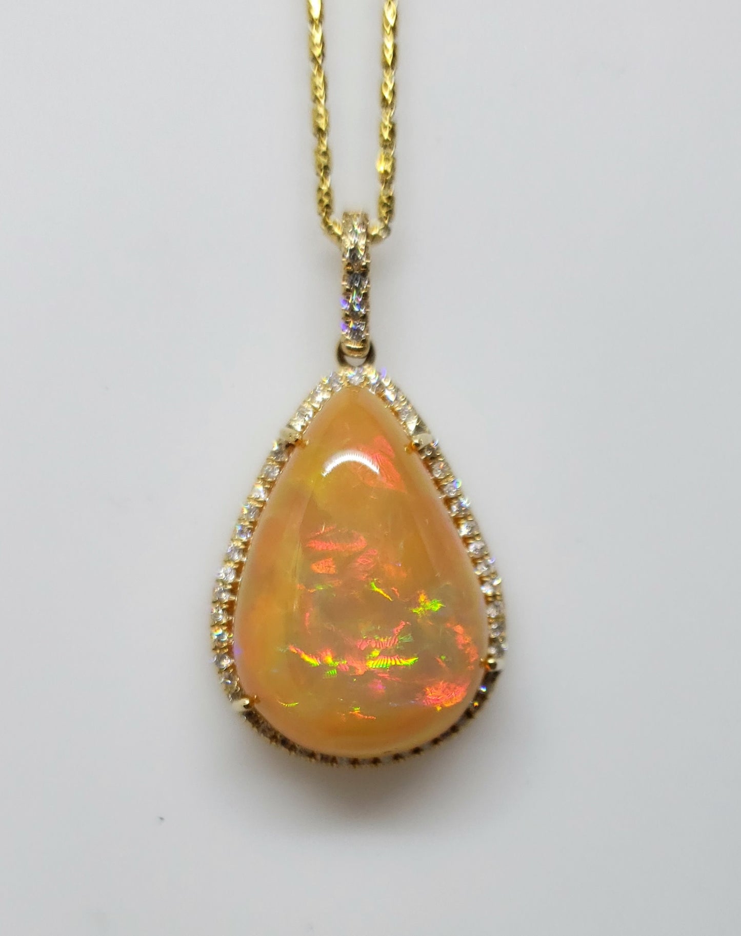 Opal & Diamond Pendant 14k Gold