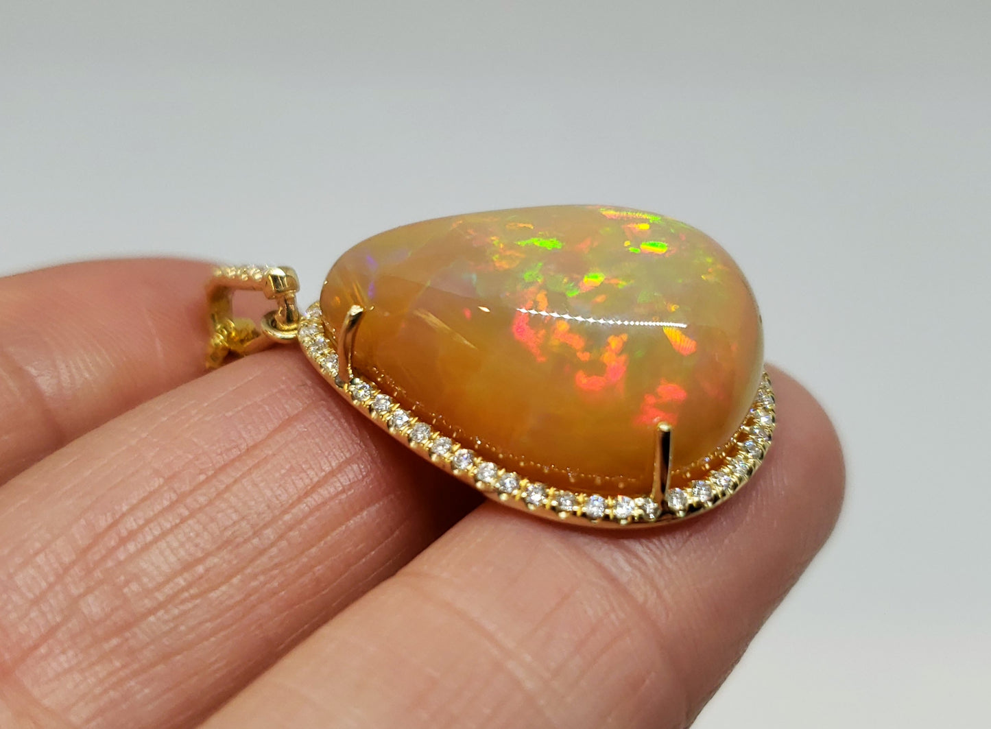 Opal & Diamond Pendant 14k Gold