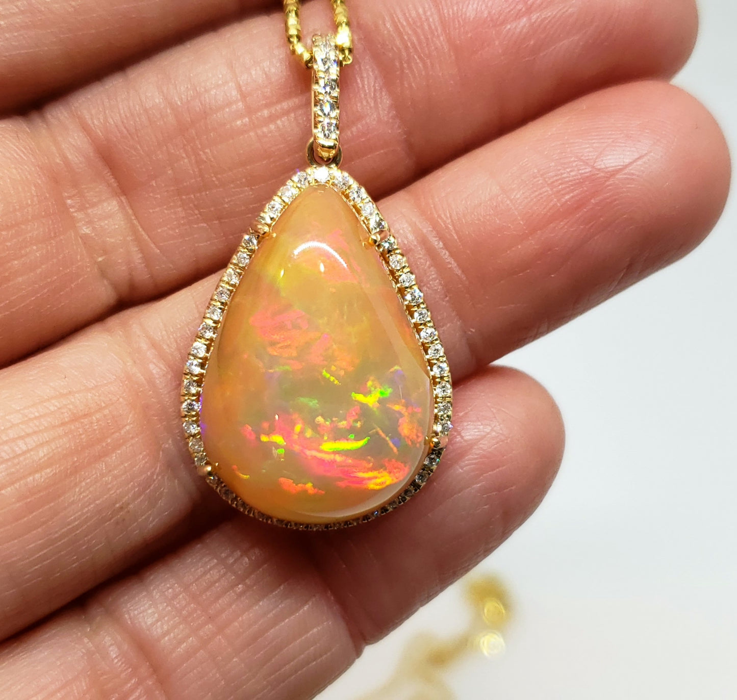 Opal & Diamond Pendant 14k Gold