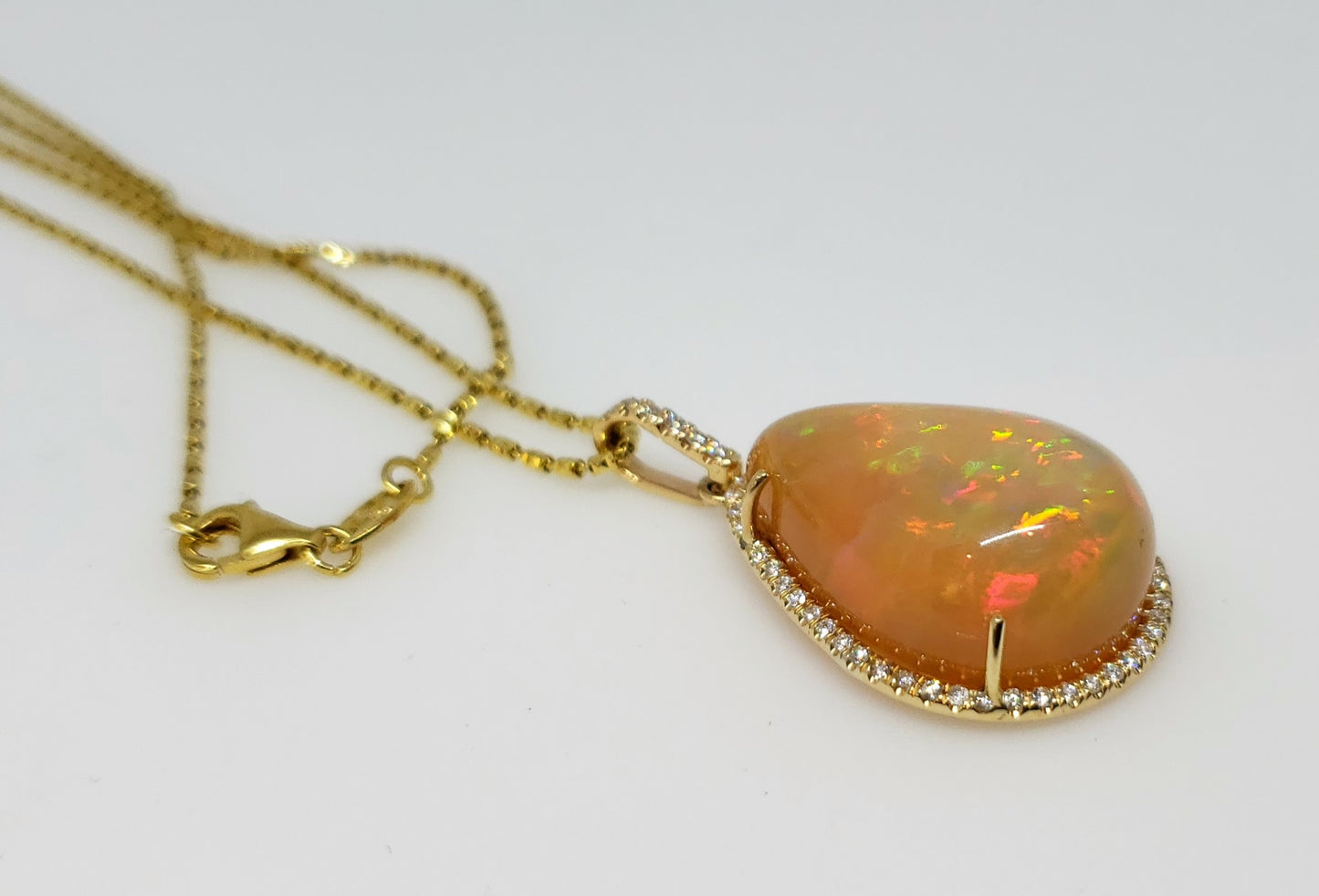 Opal & Diamond Pendant 14k Gold