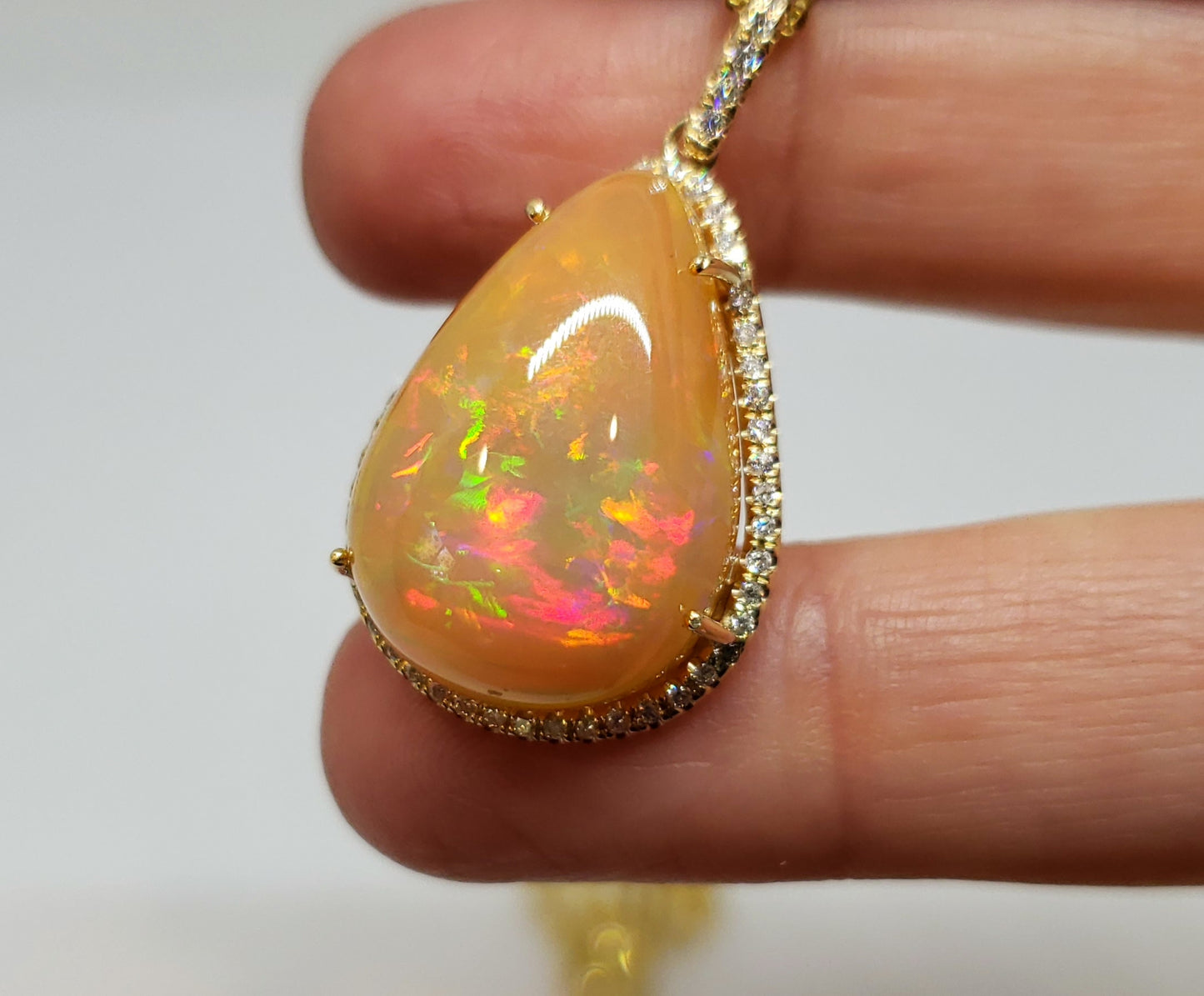Opal & Diamond Pendant 14k Gold