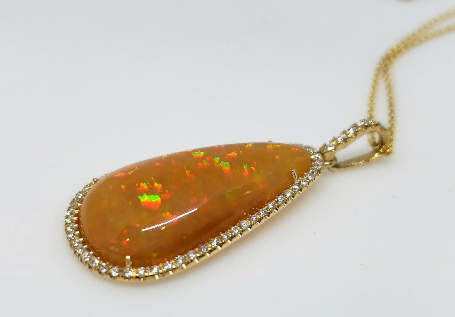 Brown Opal & Diamond Pendant 14k Gold