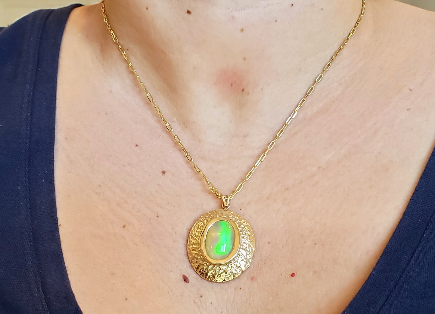 Opal Medallion Pendant 14k Gold