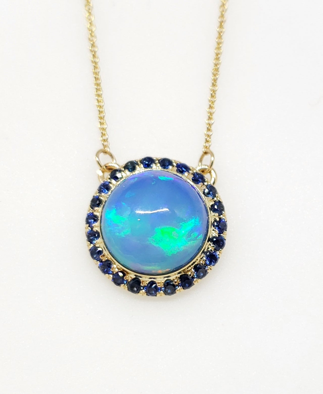 Blue Opal Sapphire Gold Pendant