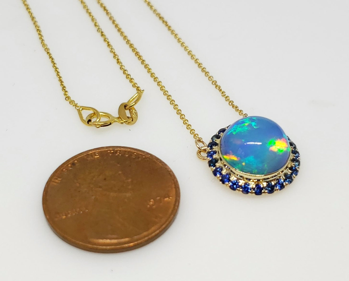 Blue Opal & Sapphire Pendant