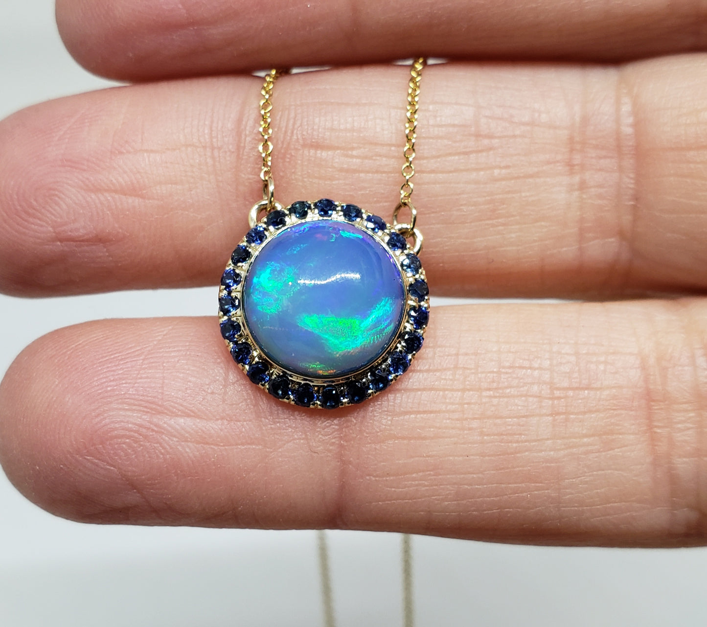 Blue Opal & Sapphire Pendant