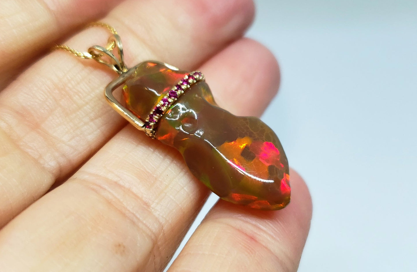 Red Carved Opal Pendant