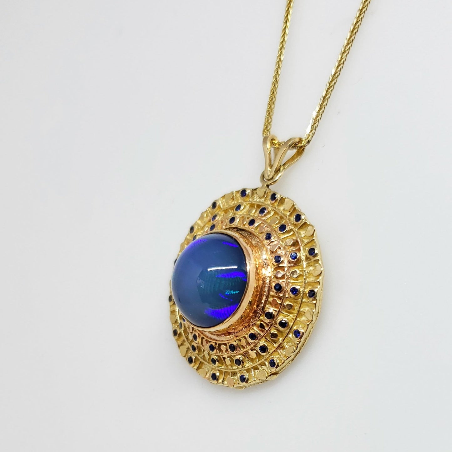 Blue Opal & Sapphire Pendant 14k Gold