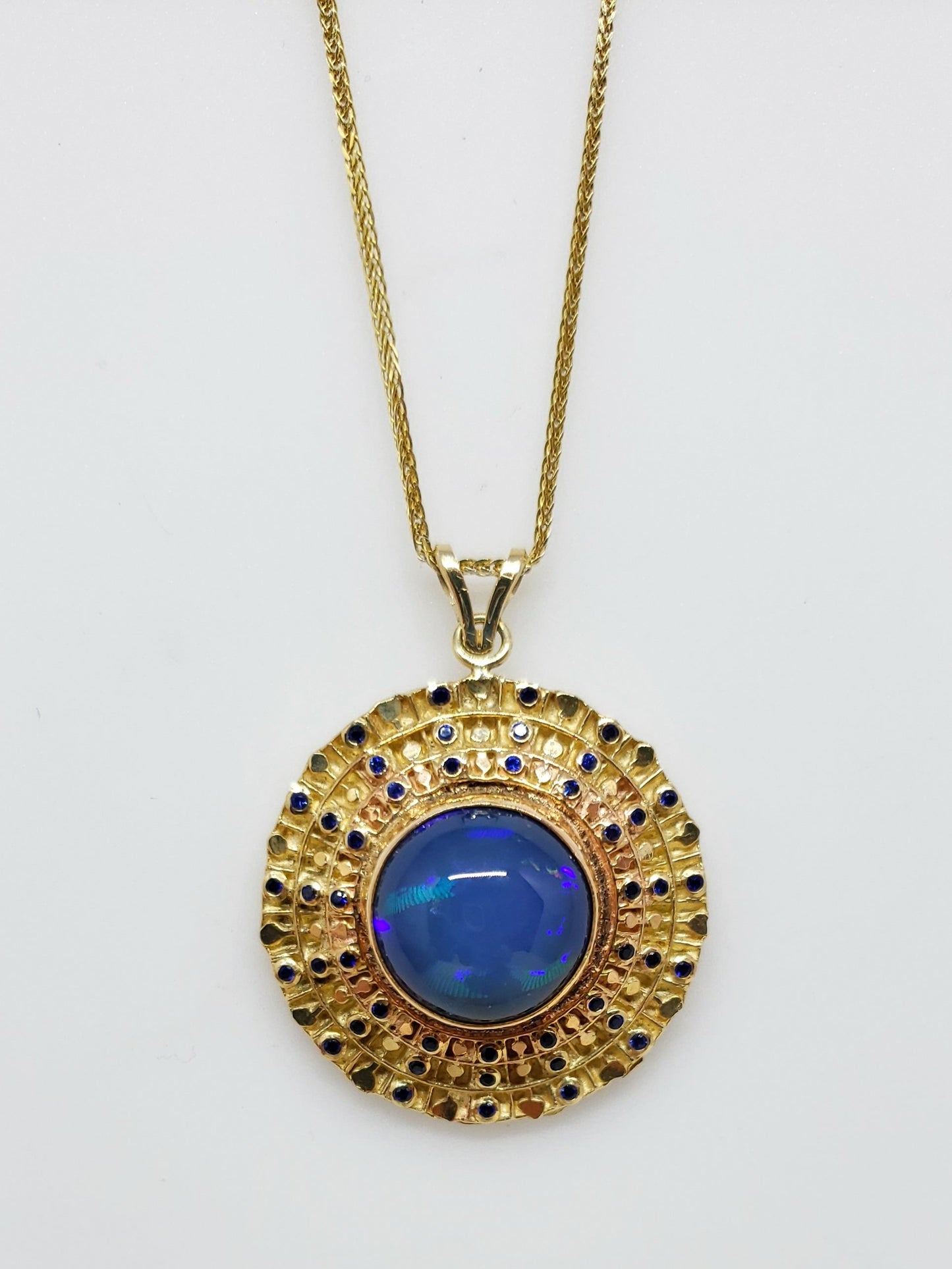 Blue Opal Sapphire Gold Pendant