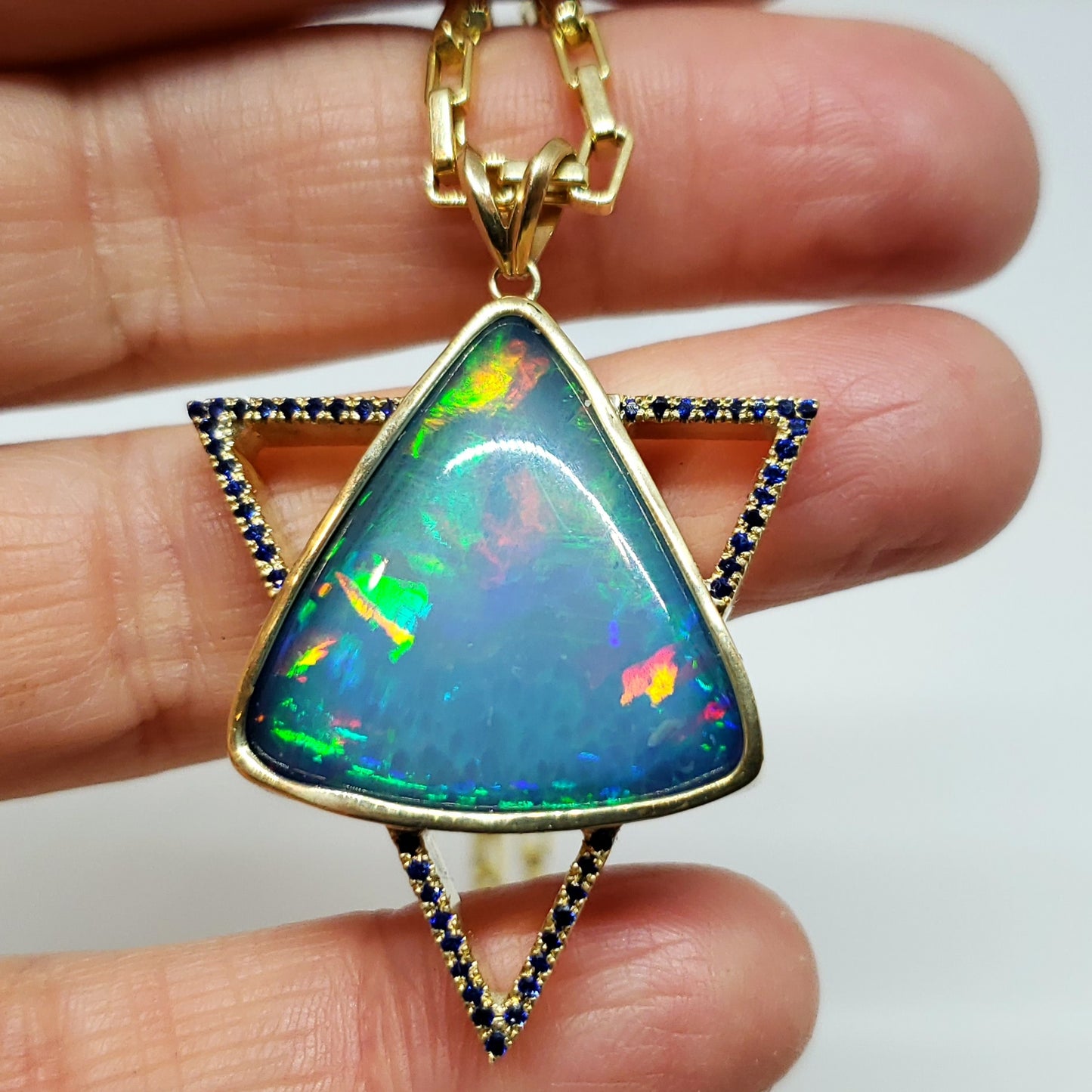 Opal & Sapphire Star of David Pendant