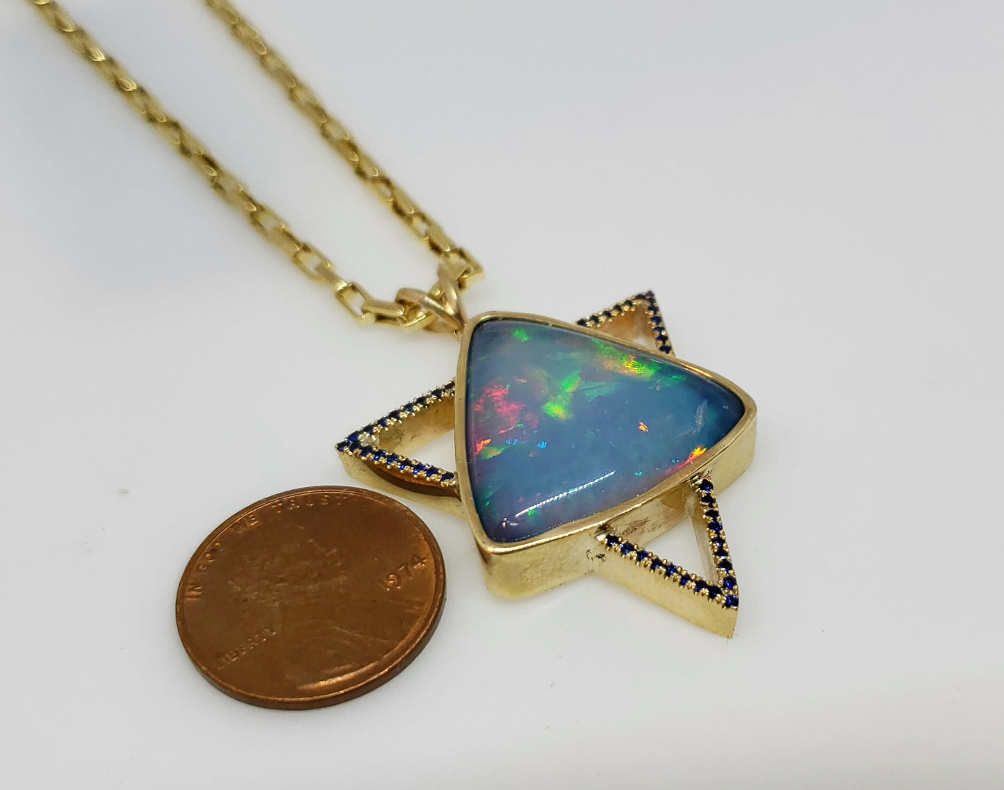 Opal & Sapphire Star of David Pendant