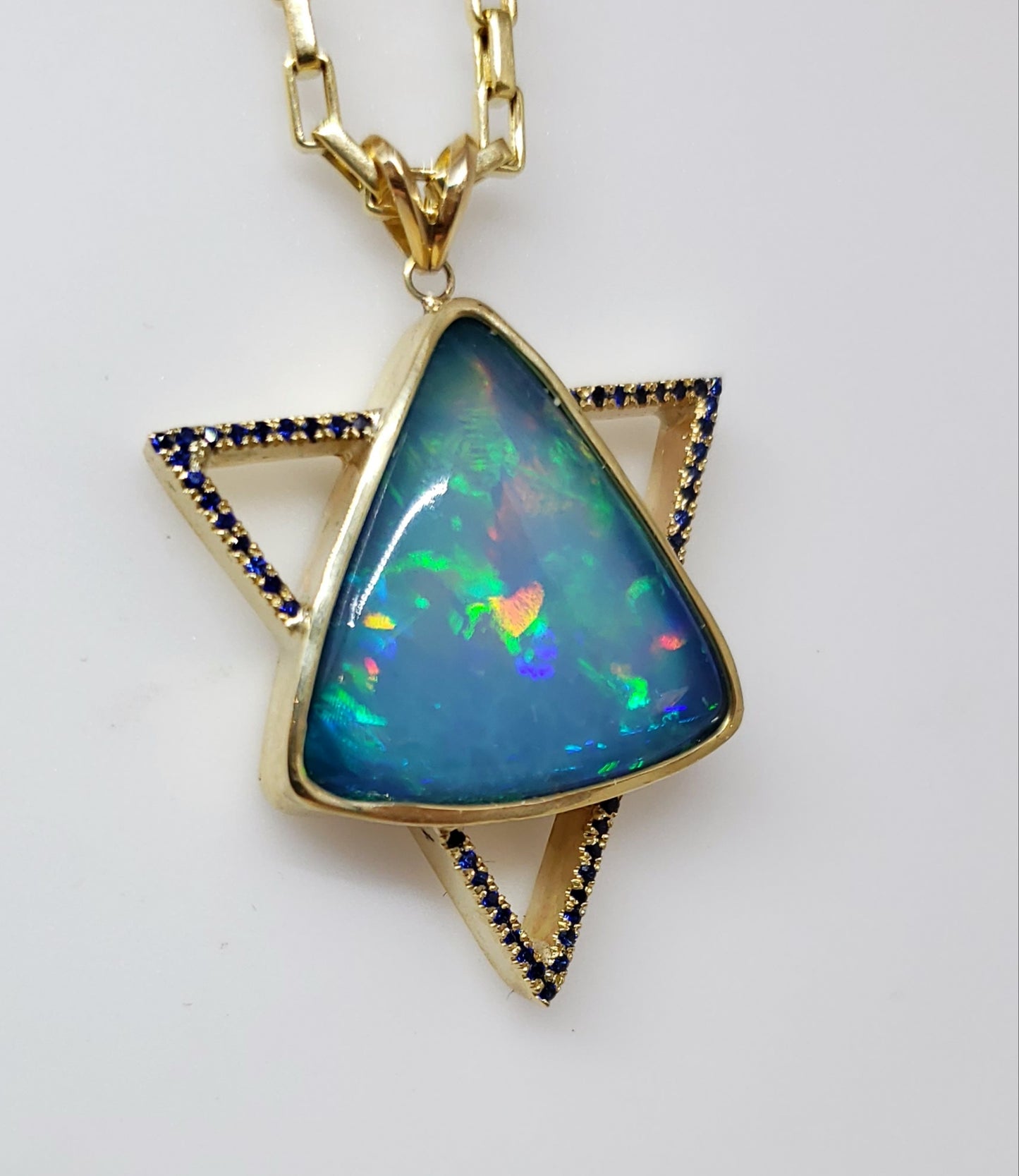 Opal & Sapphire Star of David Pendant