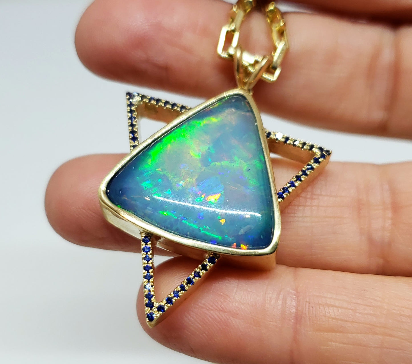 Opal & Sapphire Star of David Pendant