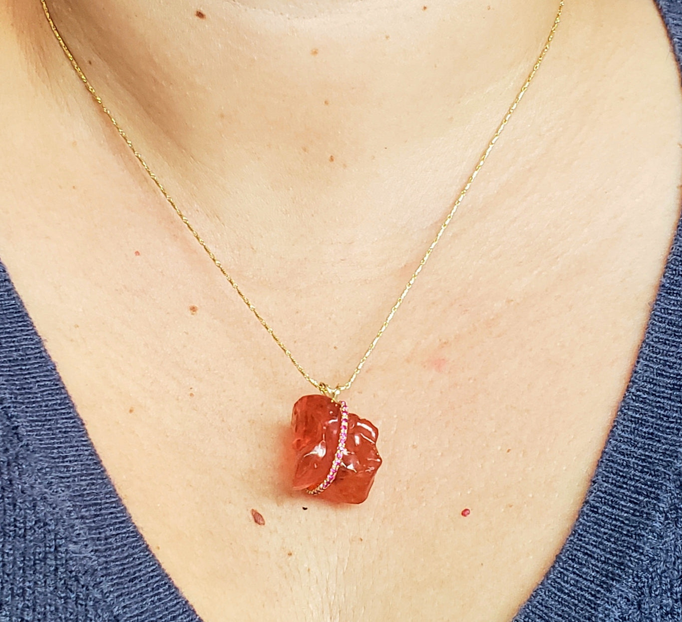 Orange Fire Opal & Ruby Pendant #102