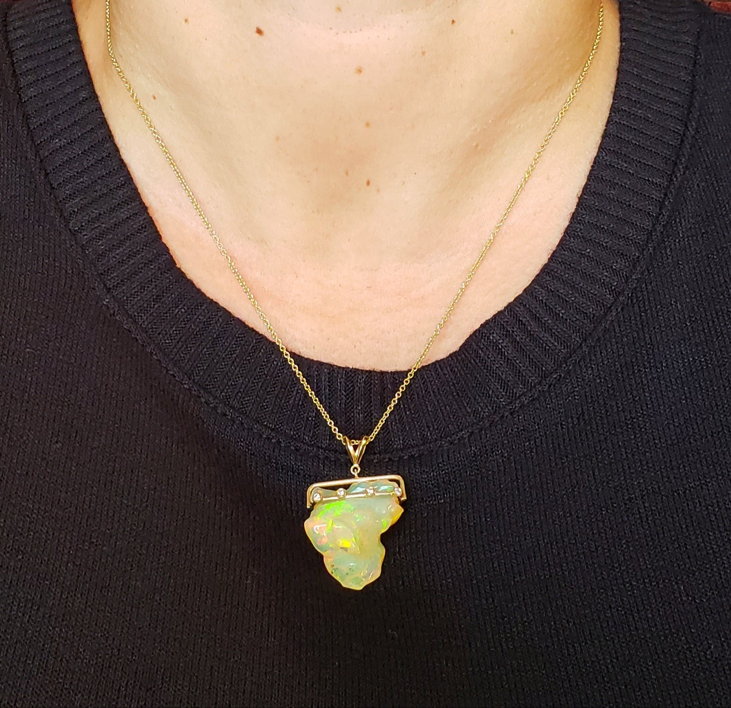 Carved Opal & Diamond Pendant #103