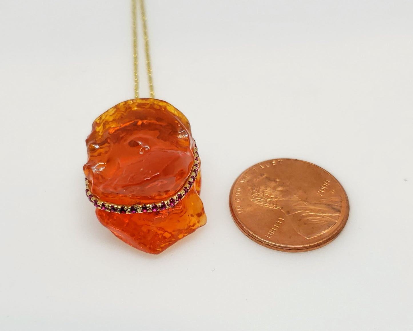 Orange Fire Opal & Ruby Pendant #102