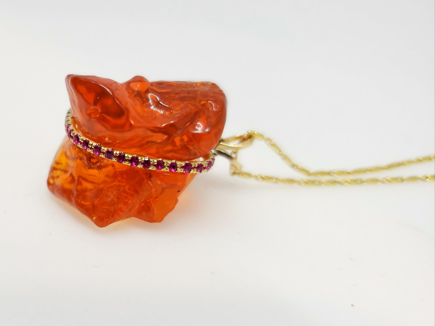 Orange Fire Opal & Ruby Pendant #102