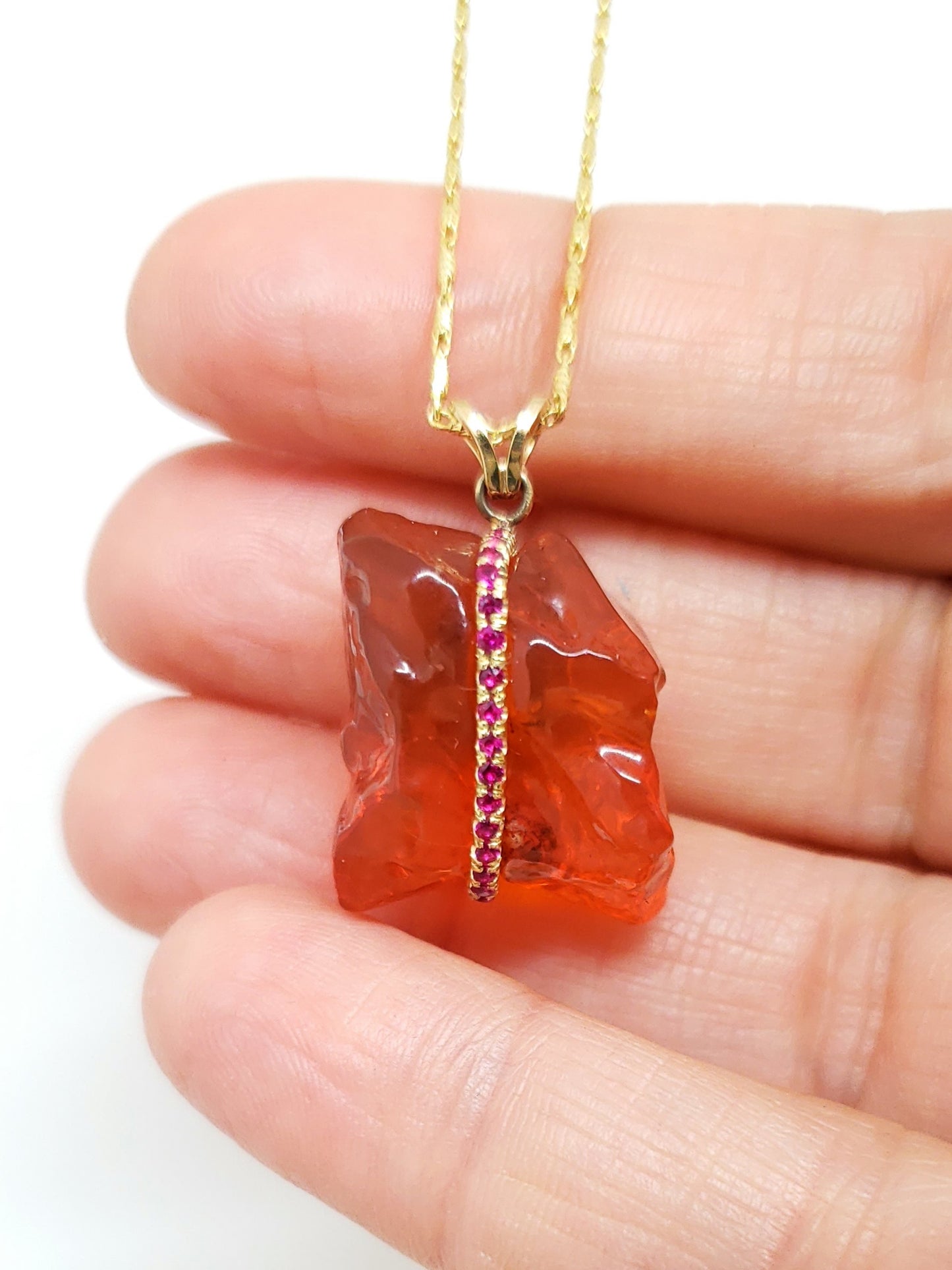 Orange Fire Opal & Ruby Pendant #102