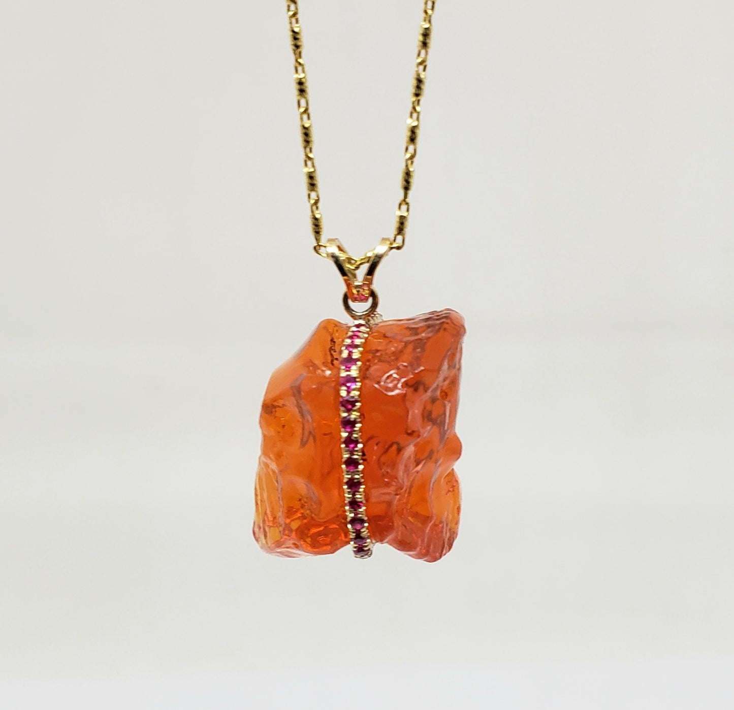 Orange Fire Opal & Ruby Pendant #102