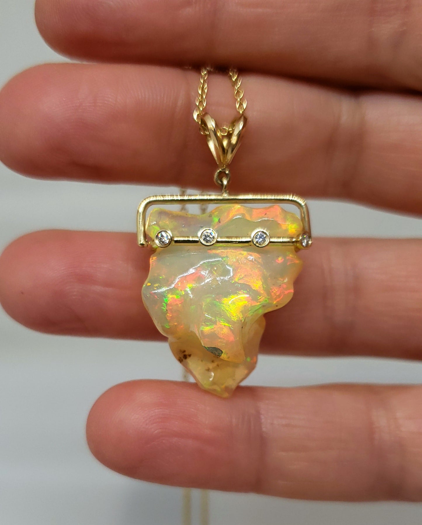 Carved Opal & Diamond Pendant #103