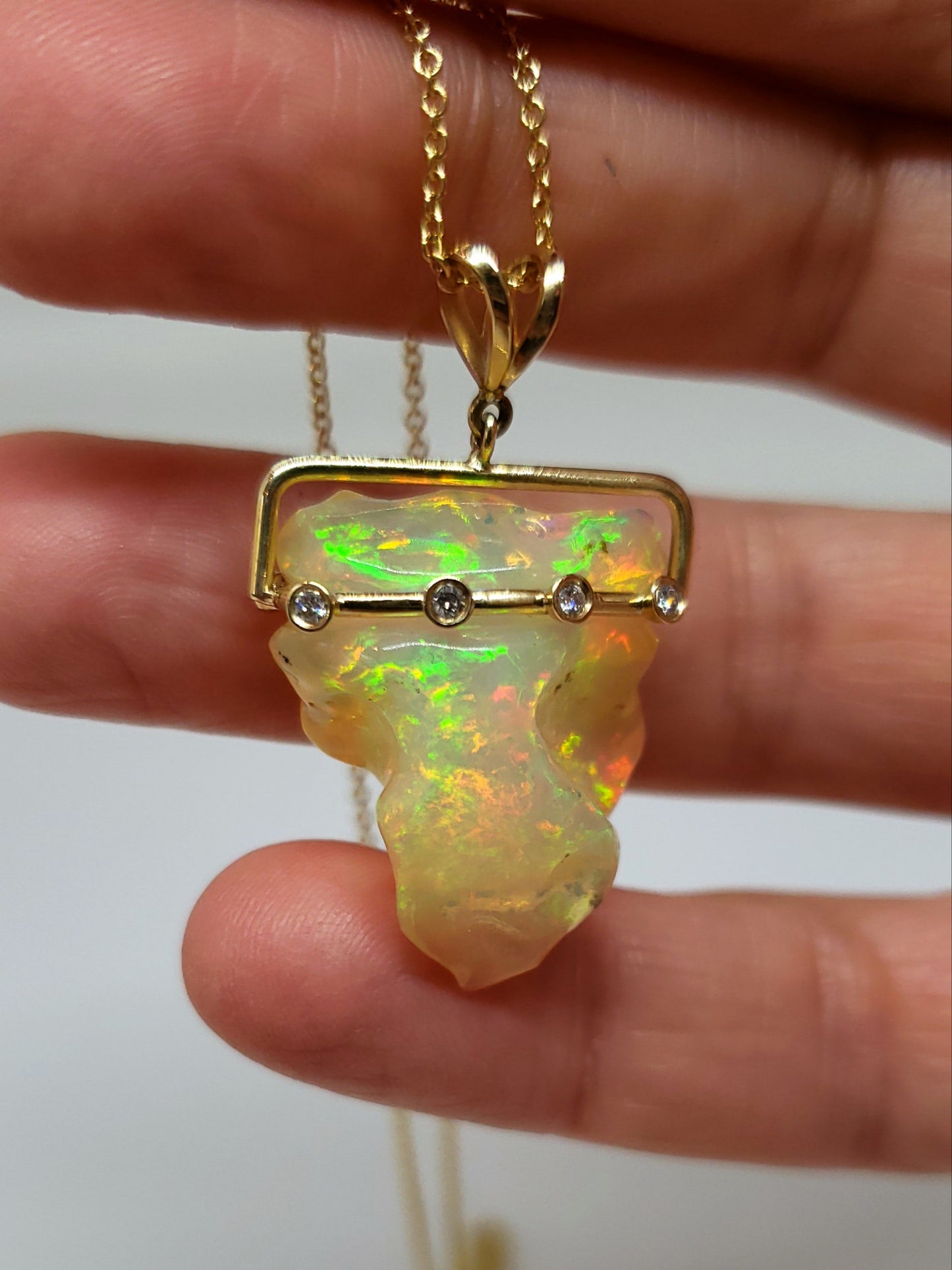 Carved Opal & Diamond Pendant #103