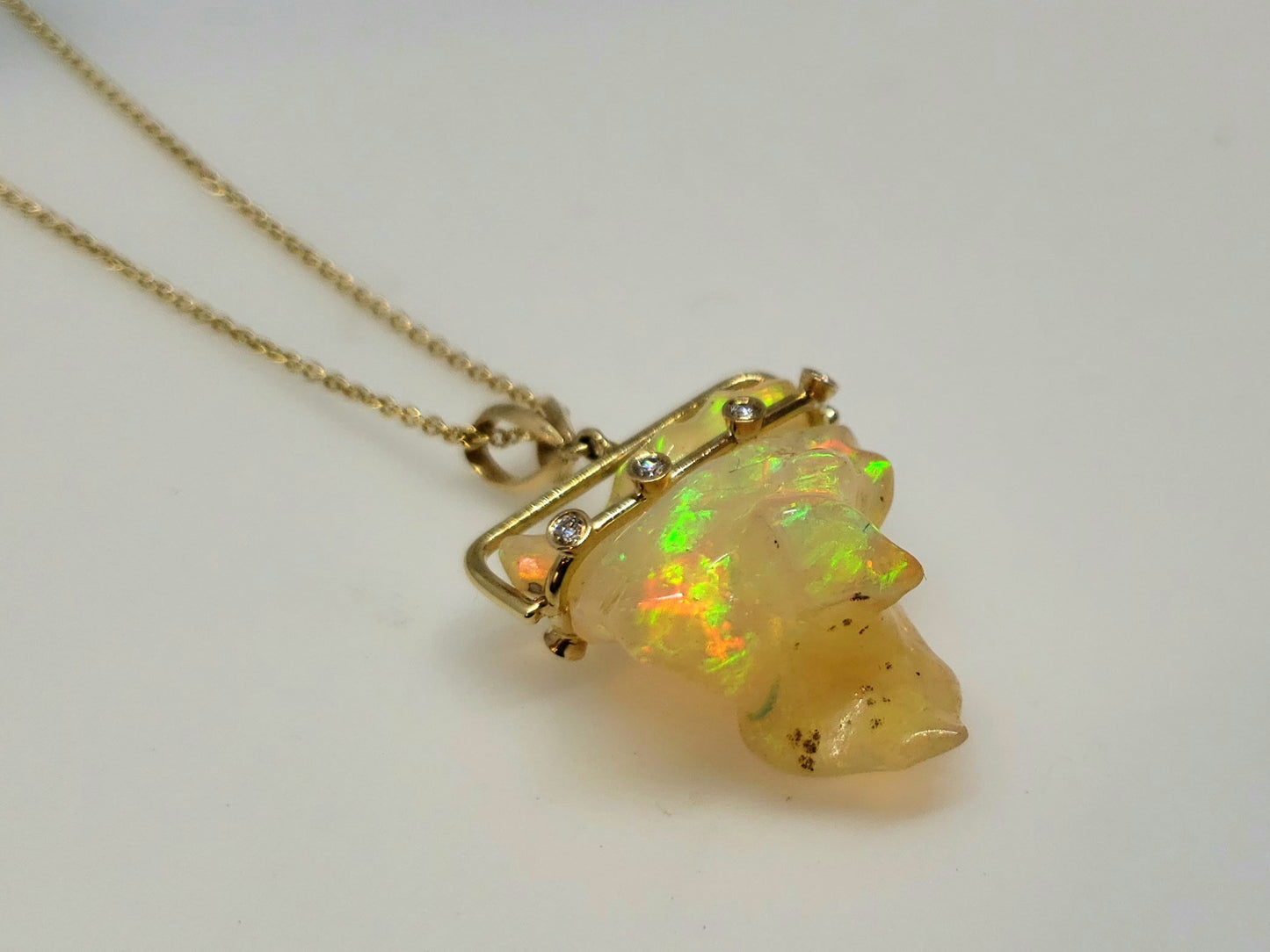 Carved Opal & Diamond Pendant #103