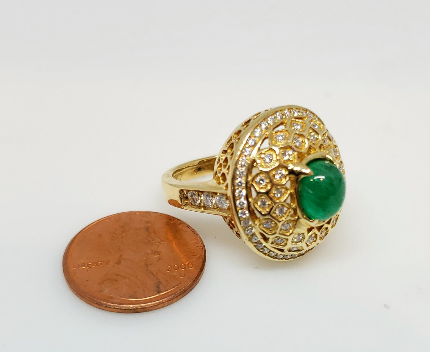 Emerald & Diamond Ring 14 Gold - Size 6.5 #107