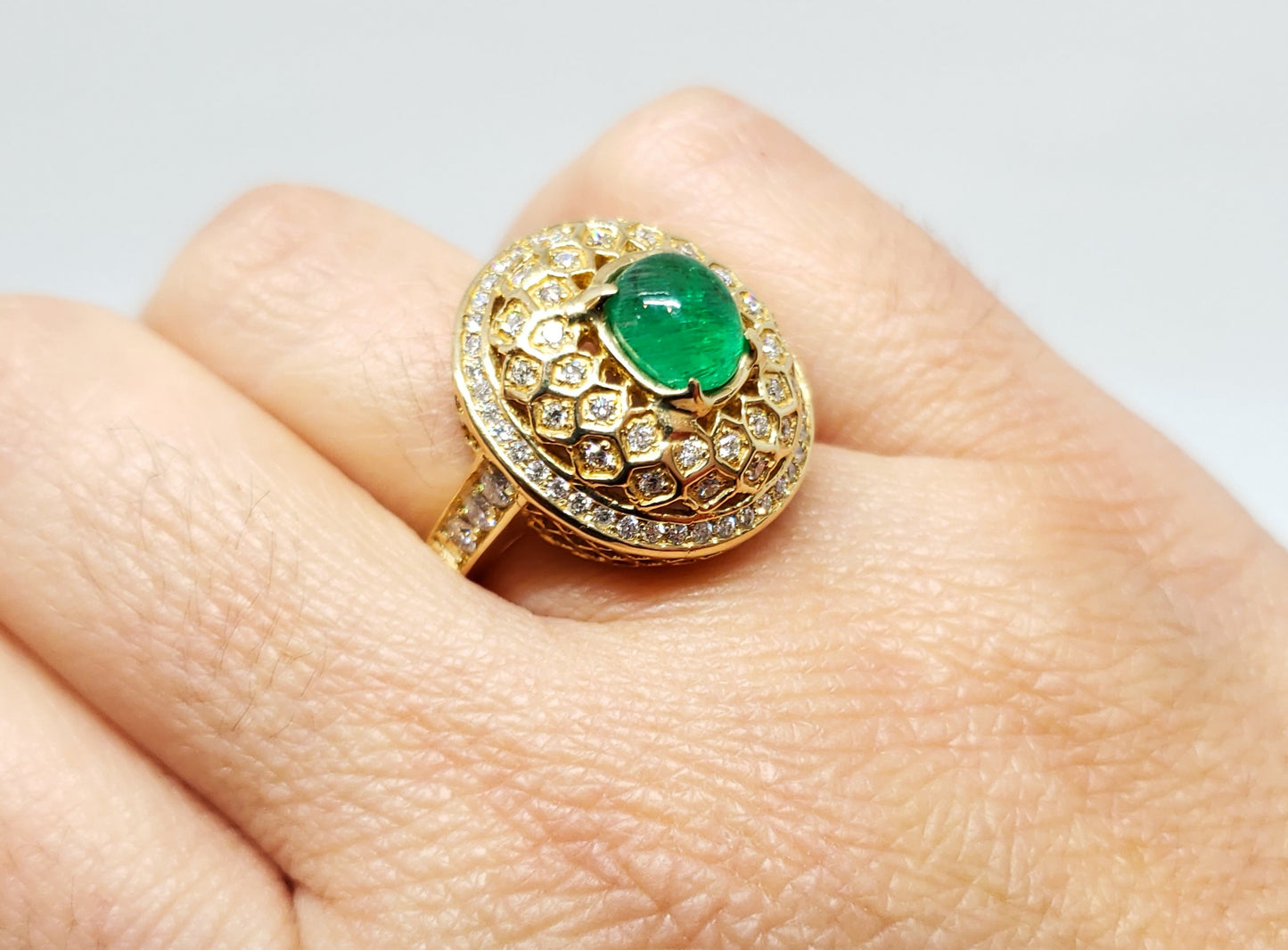 Emerald & Diamond Ring 14 Gold - Size 6.5 #107