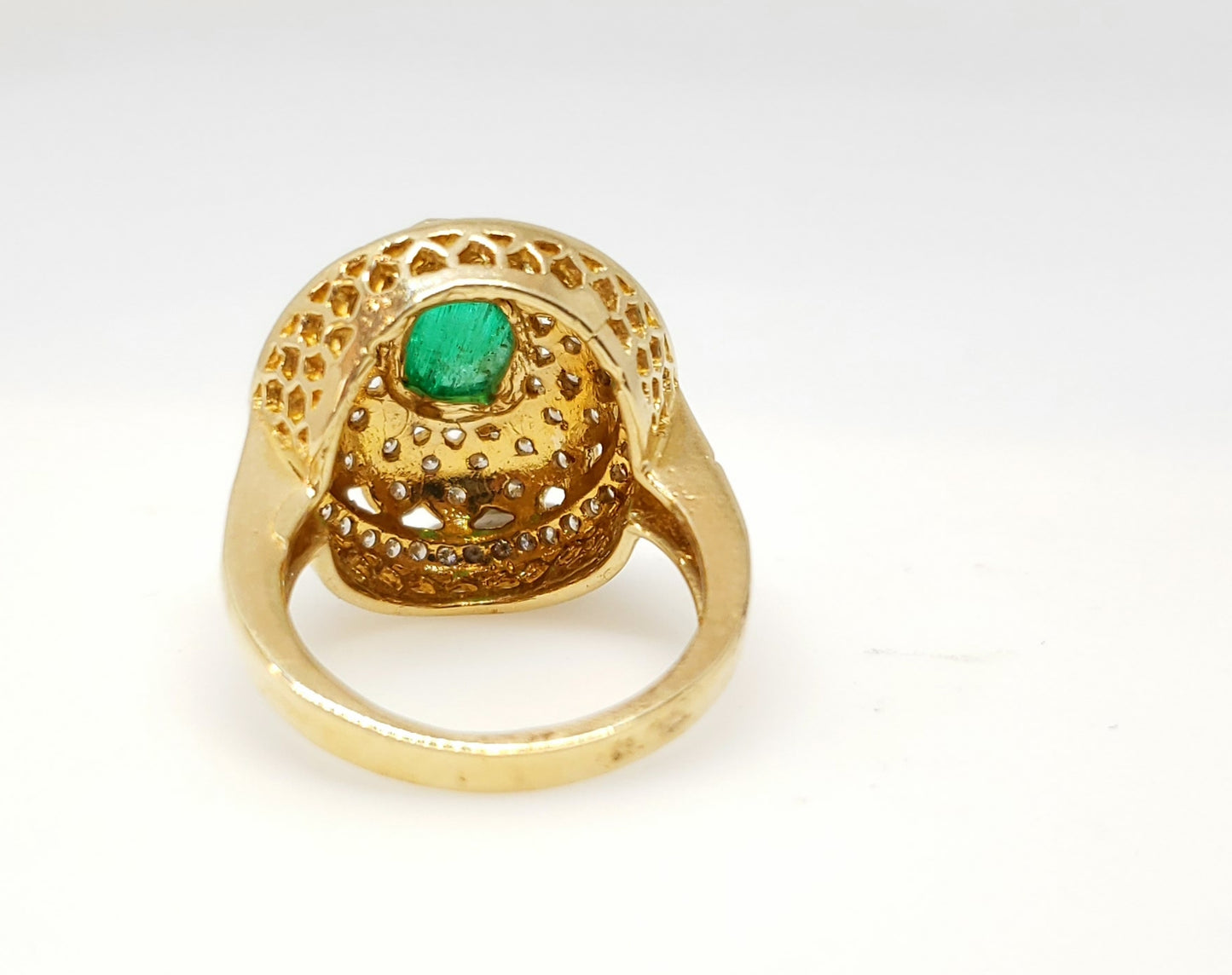 Emerald & Diamond Ring 14 Gold - Size 6.5 #107