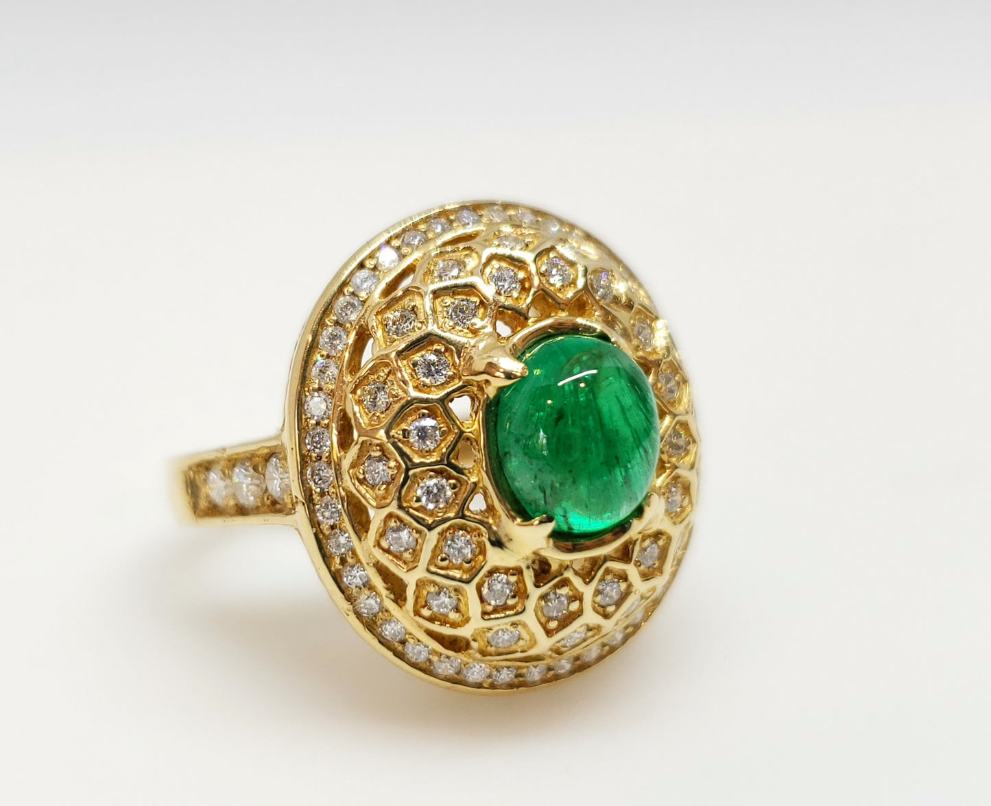 Emerald & Diamond Ring 14 Gold - Size 6.5 #107