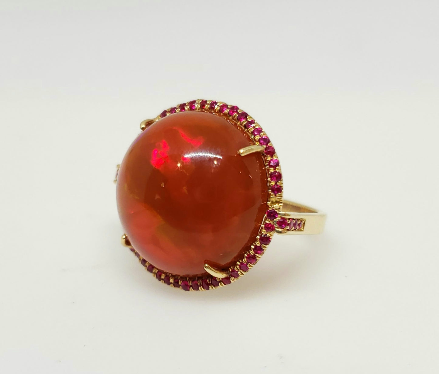Huge Brown Red Opal & Ruby Ring 14k Gold #110